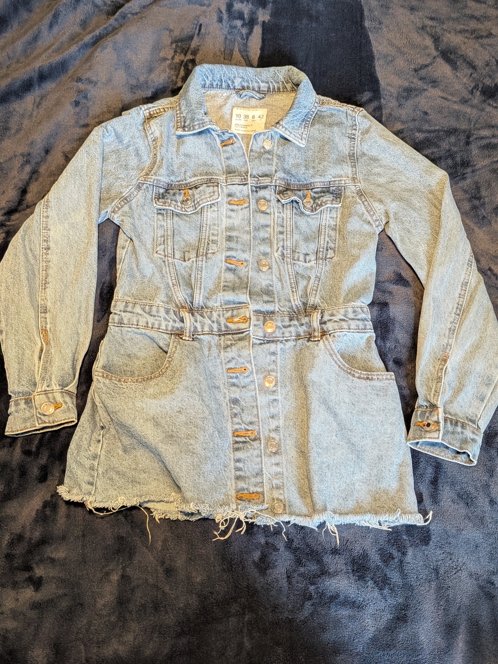 Demin Co. Women Blue Light Wash Long Denim Jacket Romper Size 6